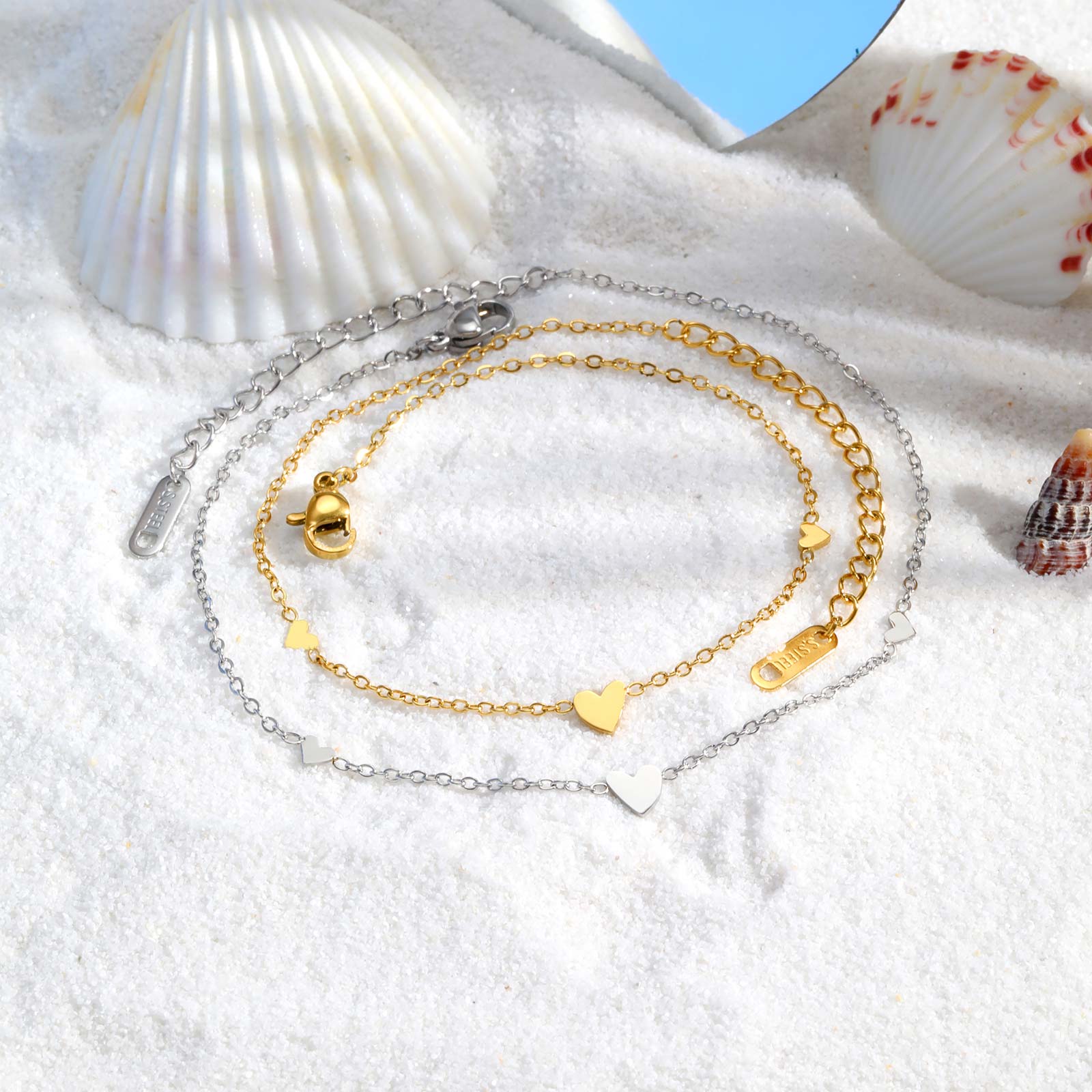 Tobilleras de corazón de acero - Jc Jewelry & Watches Photos reseña y precio